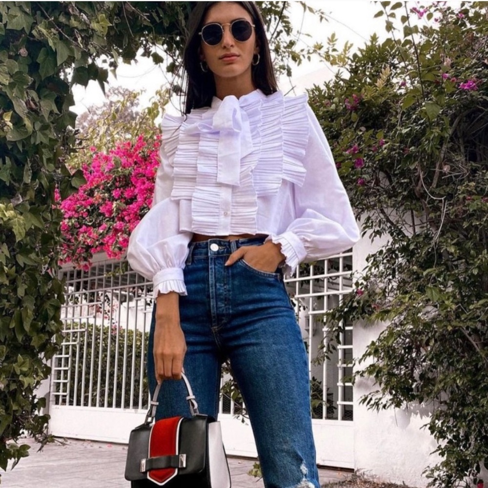 NWT ZARA Poplin Bow Shirt M Blogger’s Favorite - Picture 1 of 7